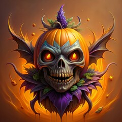 Happy Halloween Spooky Nighttime Scene night, pumpkins, dark atmosphere, Vector Illustration, Jack O' Lanterns In Graveyard In The Spooky Night - Halloween Backdrop 