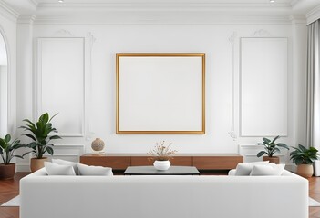 A wooden picture frame with a golden finish, leaning against a white wall