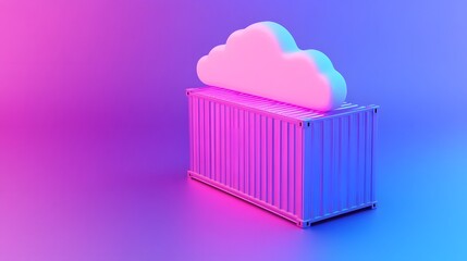 Fototapeta premium Colorful 3D rendering of a cloud computing container, combining cloud technology and containerization in a vibrant abstract design.