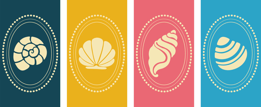 Summer concept, Bridgerton concept, Cute shells, Wallpaper vector. Phone wallpaper, Vector illustration. Trendy summer background.