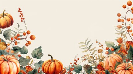 Fototapeta premium Pumpkins and autumn leaves on background for festival