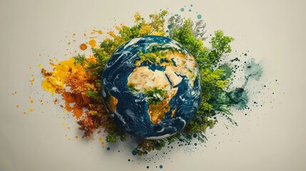 Earth with recycling and renewable energy symbols minimal icon flat white background illustration space for Ad