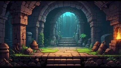 Game assets background RPG Gaming Battle Scene Underground Dungeon in Pixel 8bits 16bits 32 bits