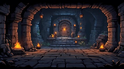 Game assets background RPG Gaming Battle Scene Underground Dungeon in Pixel 8bits 16bits 32 bits