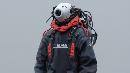 Naklejka premium Cybernetic Male Character Design, futuristic attire, intricate mechanical elements, dark urban environment, dynamic pose, striking visual narrative