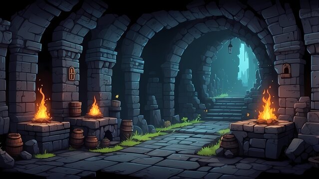 Game assets background RPG Gaming Battle Scene Underground Dungeon in Pixel 8bits 16bits 32 bits