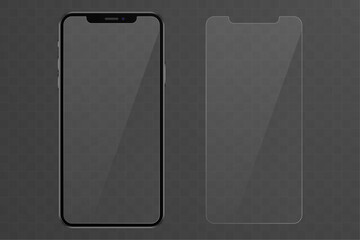 Phone illustation isolated on a transparent background with duble protective glass. Vector Stock illustration.
