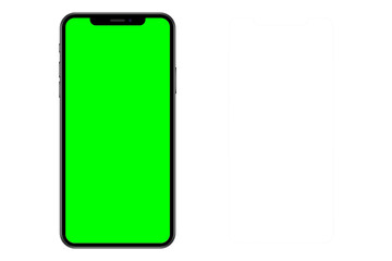 Phone illustation isolated on a transparent background with green transparent screen with protective glass. Stock illustration.