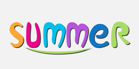 The word Summer. Vector banner with the text colored rainbow.

