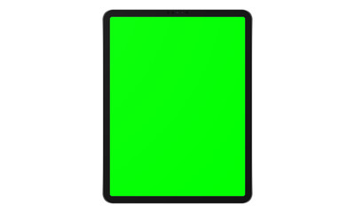 tablet on transparent background with green chroma key screen. Png stock illustration.	