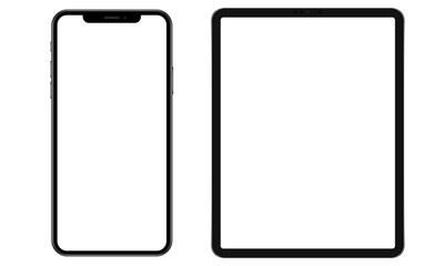 Realistic tablet, mobile phone frame only, realistic set a on transparent background with white screen. Png stock illustration.	