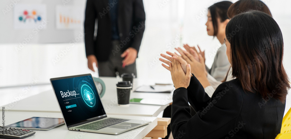 Poster backup storage data internet technology business concept. database storage cloud technology file dat