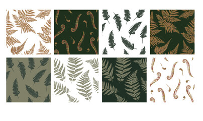 Set of vintage seamless plant patterns. Golden fern and herbs on green and white background © Alina Dmitrieva