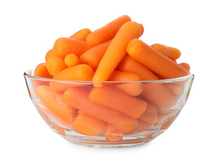 Baby carrots in bowl isolated on white