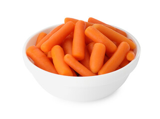 Baby carrots in bowl isolated on white