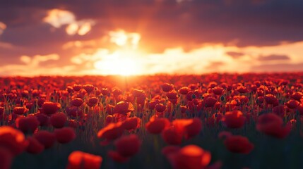 Obraz premium Sunset glow over red poppy field 