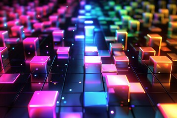 Obraz premium colored lights glowing 3d squares background