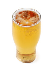 Glass of light beer isolated on white