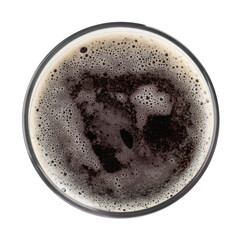 Glass mug of dark beer isolated on white, top view