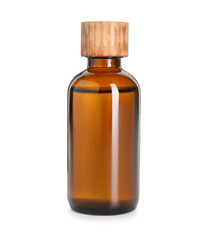 Bottle of essential oil isolated on white