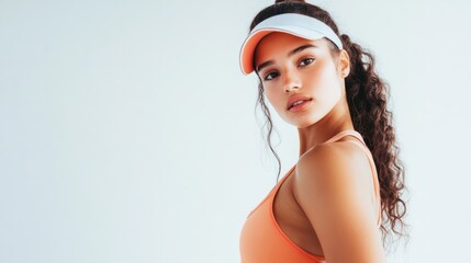 Portrait of a young sport influencer blogger woman on white background. Bright and happy theme with copy space. Healthy lifestyle, fitness motivation, and wellness inspiration concept for social media