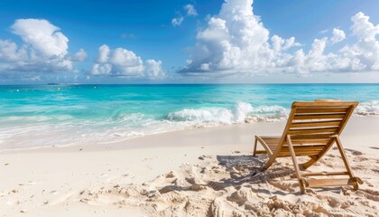 sandy ocean beach with a sun lounger