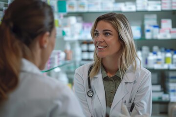 Sales representative talking to a doctor in the medical building