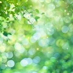 Fototapeta premium Dreamy Green Bokeh with Delicate Foliage, abstract, background, nature, bokeh