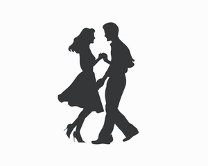 Man and woman black silhouette, dancing couple flat vector illustration