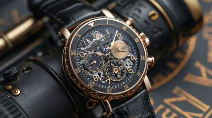 Elegant Mechanical Watch Displayed With Vintage Style Background Elements in Soft Lighting