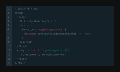 JavaScript, HTML code website window. Coding, programming concept. Vector illustration