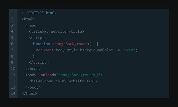 JavaScript, HTML code website window. Coding, programming concept. Vector illustration