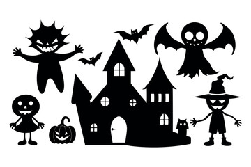 Set of silhouettes of cute Halloween 