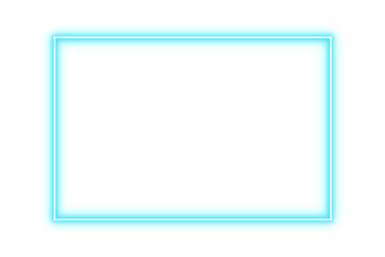 blue neon glowing rectangular border frame isolated on transparent background. led light laser line glow frame design. Neon lighting border with empty space. neon glowing blue sign. PNG Mockup 