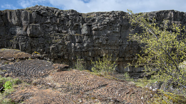 Icelandic landscape in the national park Pingvellir, a national geological landmark at a continental rift