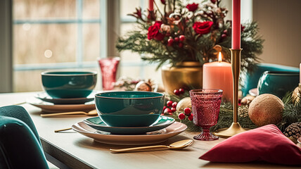 Christmas holiday family breakfast, table setting decor and festive tablescape, English country and home styling inspiration