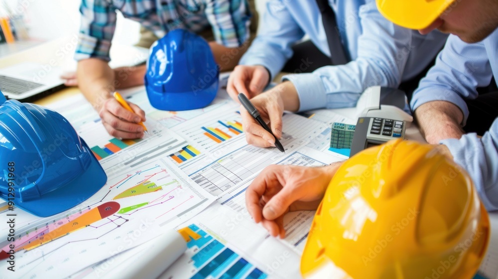 Wall mural generate a photo realistic image of a construction project team in a session focused on cost control