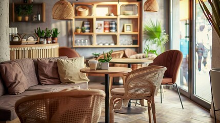 Cozy Café Interior With Natural Light and Comfortable Seating on a Sunny Afternoon