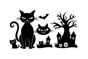 Set of silhouettes of Halloween cat