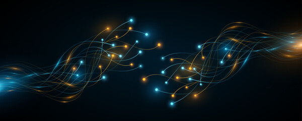 AI futuristic neural connectors analyze big data into cyberspace. Science technology background. Neural network concept. Vector illustration. EPS 10