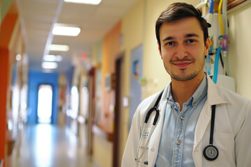 Fototapeta premium young handsome doctor standing at hospital