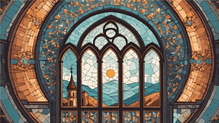 Fototapeta premium Minimalist Mosaic Church Window - Simplistic Stained Glass Vector Illustration