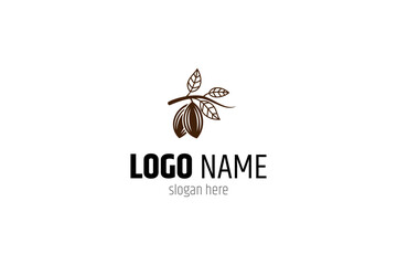 cacao fruit logo in brown color in flat vector design