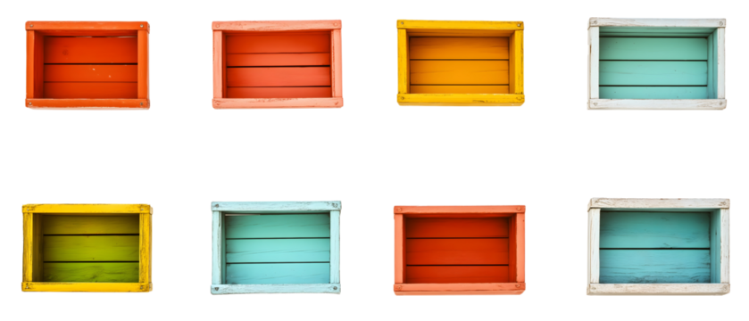 set of colorful wooden crates top view isolated png transparent background - Powered by Adobe