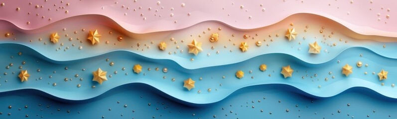 Blue pink gold shapes background, Banner, Copy space