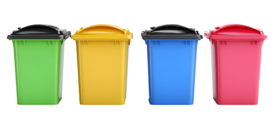 colorful recycling bins isolated png transparent background