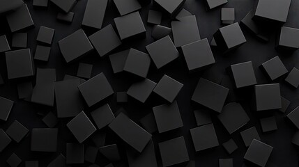 Fototapeta premium Black background with scattered 3D geometric blocks. Abstract and minimalistic.