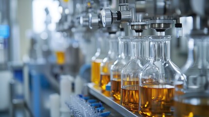 Chemical tube development and pharmacy equipment in a laboratory setting. Ideal for biochemistry and technology concepts.