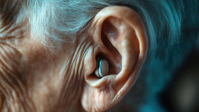 Close-up of an elderly person's with a small, digital defibrillator mask visible in the background.