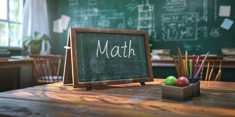 Chalkboard with text "Detention" written in chalk - school supplies on desk